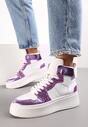 Biało-Fioletowe Sznurowane Sneakersy za Kostkę z Brokatem i Metalicznymi Wstawkami Sareena
