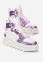 Biało-Fioletowe Sznurowane Sneakersy za Kostkę z Brokatem i Metalicznymi Wstawkami Sareena