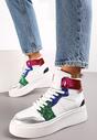Biało-Niebieskie Sznurowane Sneakersy za Kostkę z Brokatem i Metalicznymi Wstawkami Sareena