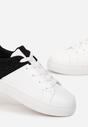Biało-Czarne Sneakersy Sznurowane na Płaskiej Grubszej Podeszwie z Cyrkoniami Hanuel