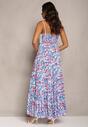 Niebieska Wiskozowa Sukienka Maxi o Rozkloszowanym kroju na Cienkich Ramiączkach w Kwiaty Netela