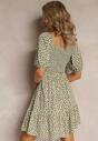 Rochie mini verde cloș cu buline din viscoză cu volan Aulian