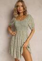 Rochie mini verde cloș cu buline din viscoză cu volan Aulian