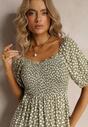 Rochie mini verde cloș cu buline din viscoză cu volan Aulian