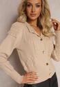 Bej Cardigan din Vâscoză cu Elastic la Mâneci și în Talie cu Nasturi Genadia