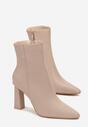 Botine bej închis cu toc geometric din imitație de piele cu fermoar Pena