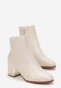 Botine bej cu toc pătrat și inserție metalică Motyna