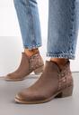 Cizme maro deschis stil cowboy cu imprimeu toc mic Kazams