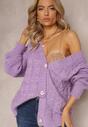 Fioletowy Kardigan na Guziki z Warkoczykowym Splotem Mcills
