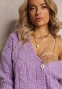 Fioletowy Kardigan na Guziki z Warkoczykowym Splotem Mcills