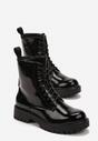 Botine Negre din Piele Ecologică Lacuită cu Șiret Talpă Plată și Protector Huke