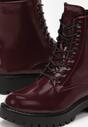 Bordowe Sznurowane Botki z Lakierowanej Ekoskóry na Płaskiej Podeszwie z Protektorem Huke