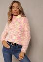 Pulover Galben-Roz din Lână cu Guler Înalt din Tricot Moale