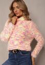 Pulover Galben-Roz din Lână cu Guler Înalt din Tricot Moale