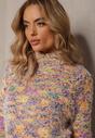 Pulover Violet-Galben din Lână cu Guler Înalt din Tricot Puțin Texturat