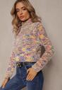 Pulover Violet-Galben din Lână cu Guler Înalt din Tricot Puțin Texturat