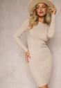 Rochie mini bej crem cu dungi mulată cu mâneci lungi Annkatrise