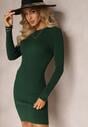 Rochie mini verde închis cu dungi cambrată cu mânecă lungă Annkatrise