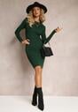Rochie mini verde închis cu dungi cambrată cu mânecă lungă Annkatrise