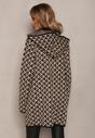 Bej Închis Cardigan cu Fermoar și Buzunare cu Model Geometric Jaquelineme