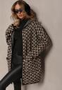 Bej Închis Cardigan cu Fermoar și Buzunare cu Model Geometric Jaquelineme