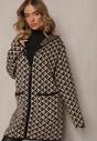 Bej Închis Cardigan cu Fermoar și Buzunare cu Model Geometric Jaquelineme