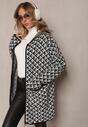 Cardigan Alb-Negru cu Fermoar și Buzunare cu Model Geometric Jaquelineme