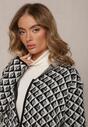 Cardigan Alb-Negru cu Fermoar și Buzunare cu Model Geometric Jaquelineme