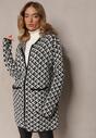 Cardigan Alb-Negru cu Fermoar și Buzunare cu Model Geometric Jaquelineme