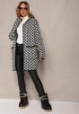 Cardigan Alb-Negru cu Fermoar și Buzunare cu Model Geometric Jaquelineme