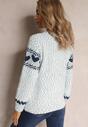Niebieski Sweter Dzianinowy w Ozdobne Serca Vivianeme