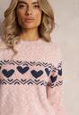 Różowy Sweter Dzianinowy w Ozdobne Serca Vivianeme