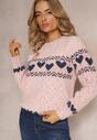 Różowy Sweter Dzianinowy w Ozdobne Serca Vivianeme