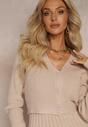 Bej Set 2 Piese Tricot Pulover cu Nasturi și Rochie Midi Liomina
