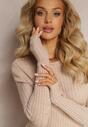 Rochie mini bej din tricot cu model striat și croi mulat Theresia