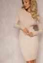Rochie mini bej din tricot cu model striat și croi mulat Theresia