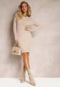 Rochie mini bej din tricot cu model striat și croi mulat Theresia