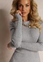 Rochie gri mini din material tricotat cu textură cu nervuri și croială ajustată Theresia