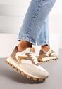 Beżowo-Brązowe Sneakersy przed Kostkę na Grubej Podeszwie Allita