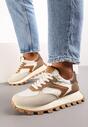 Beżowo-Brązowe Sneakersy przed Kostkę na Grubej Podeszwie Allita