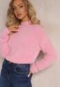 Pulover roz tricot Christiam roz închis cu fir lung și guler înalt