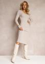 Rochie midi gri deschis mulată din tricot reiat Amalikka