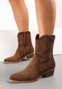 Cizme Maro Cowboy cu Broderie Delicată Verticale