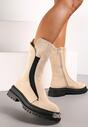Botine bej cu Protector pe Talpă Groasă cu Ornament Metalic și Fermoar Nerikalyn