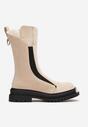 Botine bej cu Protector pe Talpă Groasă cu Ornament Metalic și Fermoar Nerikalyn
