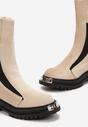 Botine bej cu Protector pe Talpă Groasă cu Ornament Metalic și Fermoar Nerikalyn