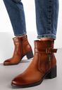 Botine Maro cu Fermoar cu Cataramă Decorativă pe Toc Bloc Pătrat Manuelles