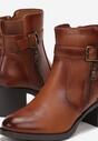 Botine Maro cu Fermoar cu Cataramă Decorativă pe Toc Bloc Pătrat Manuelles