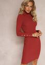 Czerwona Sukienka Dzianinowa z Golfem Ceallita