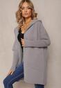 Szary Długi Kardigan Zapinany na Zamek Błyskawiczny z Kieszeniami i Kapturem Fingolia